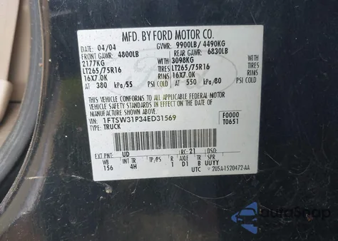 2004 Ford F-350 Lariat/Xl/Xlt z USA, uszkodzony, nr VIN 1FTSW31P34ED31569